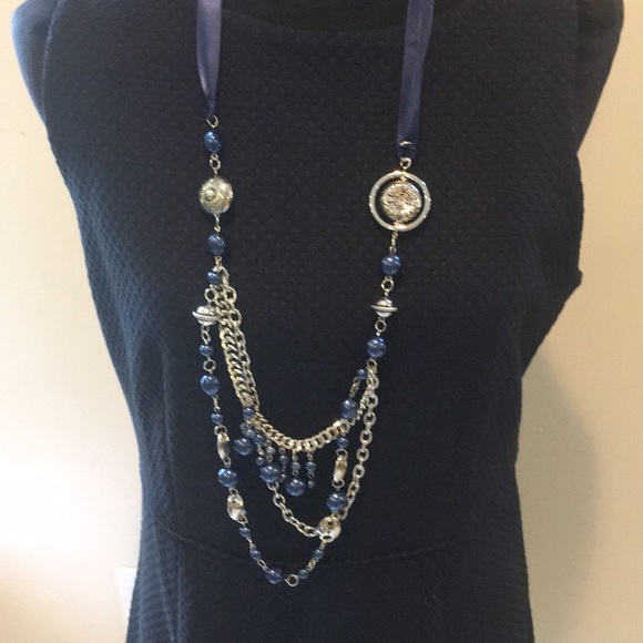 LOFT sheath dress - Navy blue w purple polka dots. - Picture 2 of 5